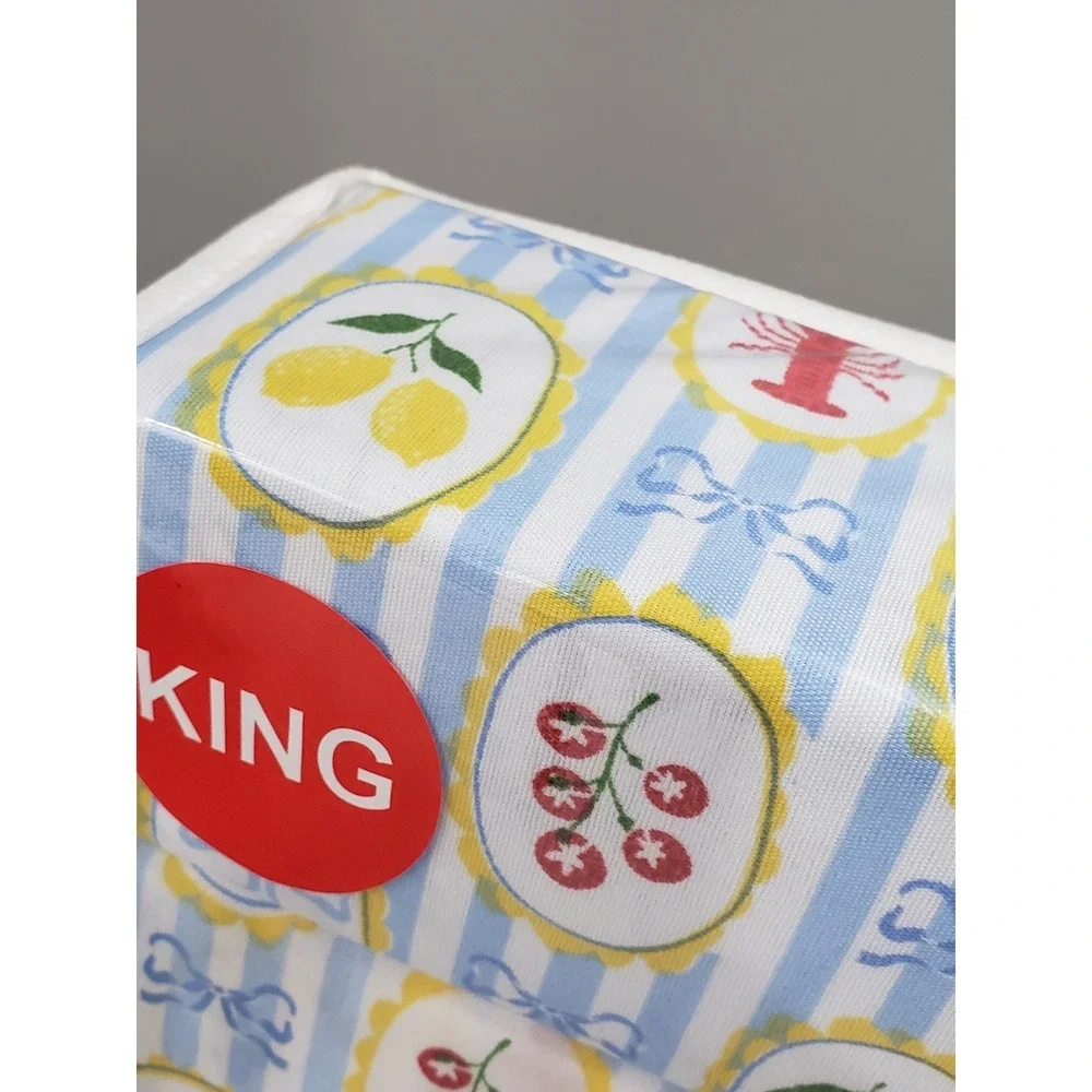 NEW 4 PIECE KING SIZE sheet set lobster ribbons fruit lemons nautical beach blue